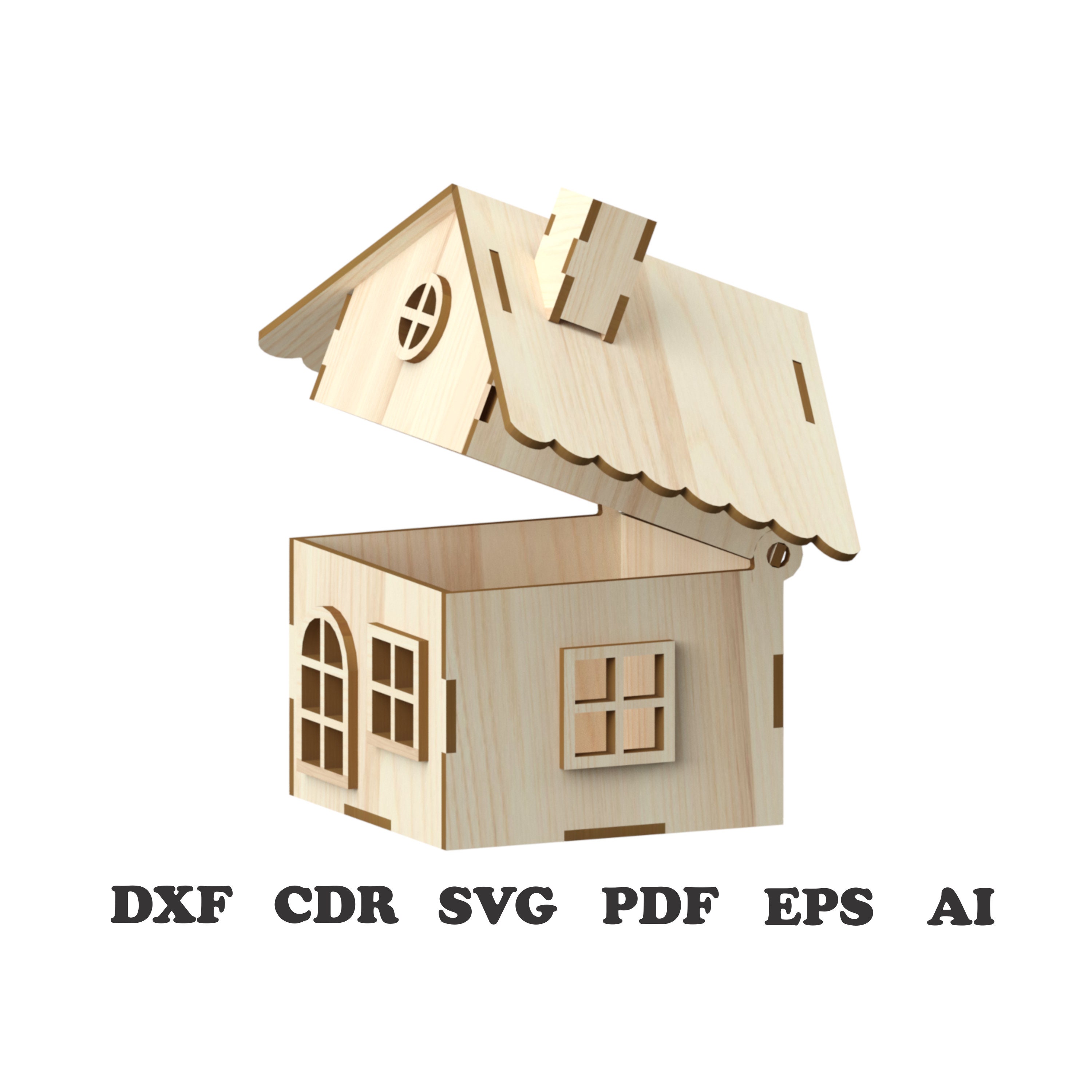 House Box with Lid Laser Cut Files laser cut template laser Etsy