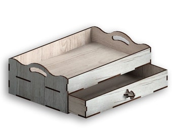 Tray with Drawer Laser Cut Files, CNC Vector Model (Digital Download)