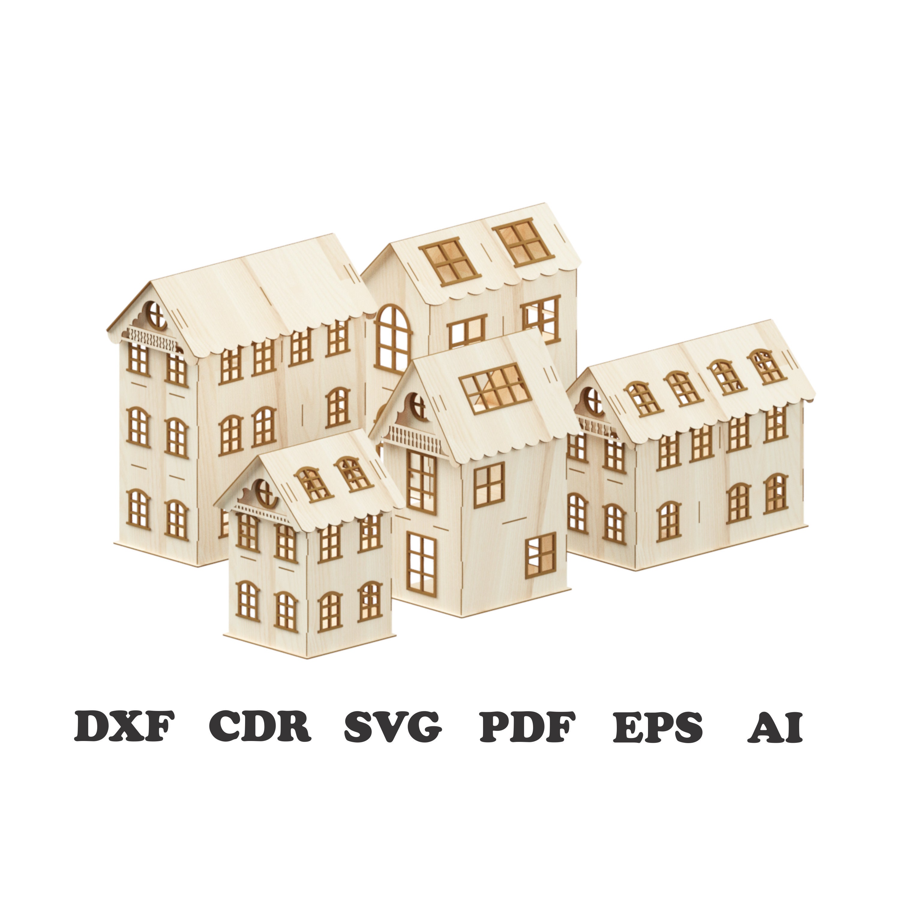 Dollhouse 5pack Laser Cut Files laser cut template Vector Etsy
