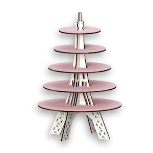 Soporte de cupcake redondo Eiffel de 5 niveles, archivos cortados por láser, plantilla de corte láser, vector para láser, patrón de corte láser, modelo vectorial, descarga instantánea