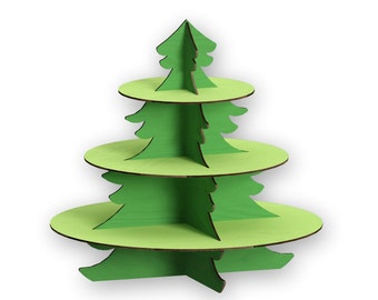 Archivo de corte láser para soporte de cupcakes con forma de árbol de Navidad, vector CNC (descarga digital)