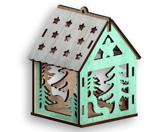 Lamp House Christmas Ornament, Laser Cut Files - Svg+Dxf+Pdf+Ai+Cdr+Eps - laser Files - Instant Download - laser cut template