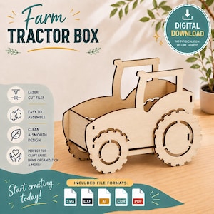 Modèle de boîte de tracteur de ferme découpé au laser : fichiers vectoriels (3,2 mm, téléchargement numérique)