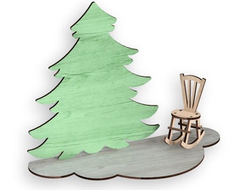 Archivo cortado a láser "Navidad en el Cielo": Árbol y mecedora (Descarga digital)