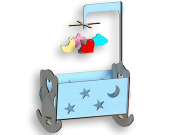 Cradle with Mobile, Laser Cut Files - Svg+Dxf+Pdf+Ai+Cdr+Eps - laser Files - Instant Download - laser cut template - laser cut pattern