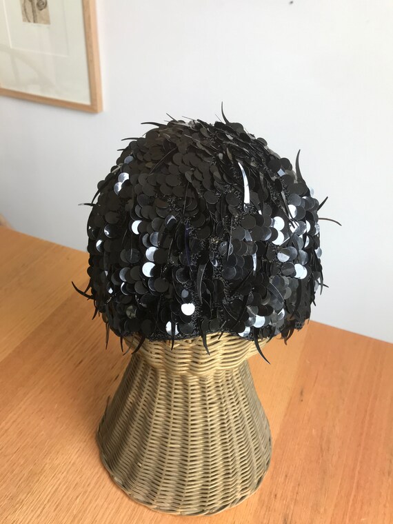 Stunning black sequin flappers skull cap.