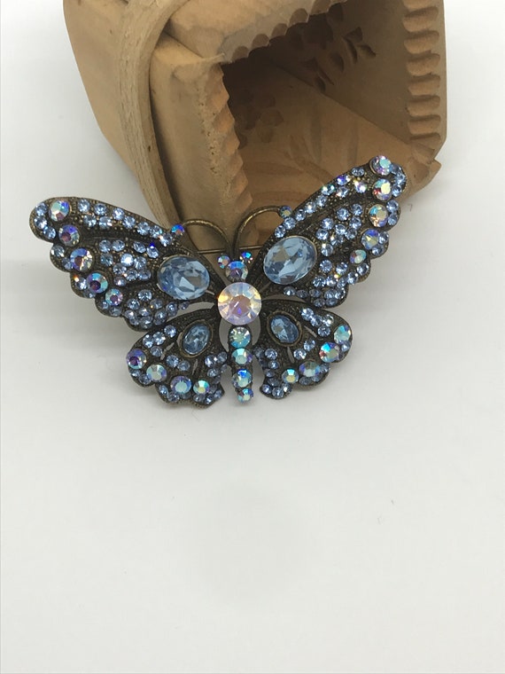 Stunning Blue Diamanté Brooch - image 2