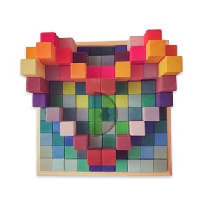100 Pcs XLARGE Stepped Pyramid Wooden Building Blocks | Rainbow| Montessori Toy| Waldorf Toy