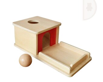 Montessori Object Permanence Box with 2 Balls | Baby & Toddler Learning Materials| Ball Drop Box| Wooden Toy