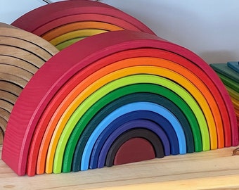 12pcs Large Wooden Rainbow Stacker| Waldorf| Montessori| Sensory Toys| Imaginative Open-ended Play| Toddlers Toys