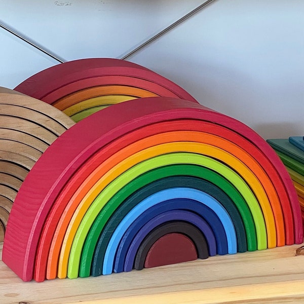 12pcs Large Wooden Rainbow Stacker| Waldorf| Montessori| Sensory Toys| Imaginative Open-ended Play| Toddlers Toys