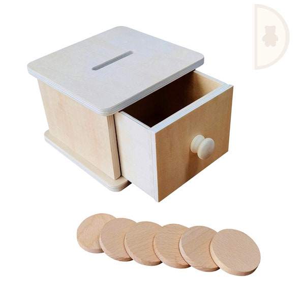 Montessori Coin Box| Developmental Toys| Object Permanence Box| Wooden Coin Bank| Wooden Toys for Baby & Toddler
