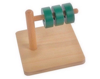 Montessori Three Discs on a Horizontal Dowel| Baby & Toddler Learning Materials| Developmental Toy| Educational Wooden Toy