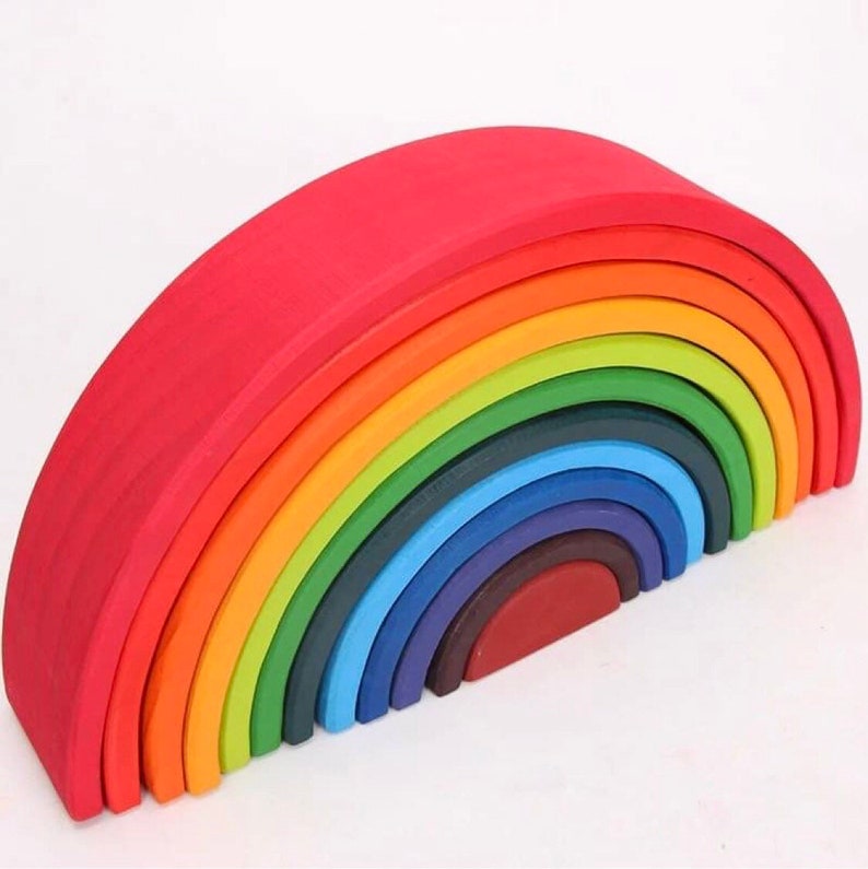 12pcs Large Wooden Rainbow Stacker Waldorf Montessori Rainbow (beechwood)