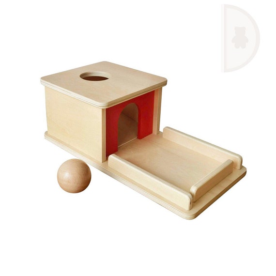 montessori object permanence box with tray and ball