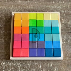 36 Pcs Mosaic Wooden Cubes| STAINED Building Blocks| Rainbow| Pastel| Montessori Toy| Waldorf Toy