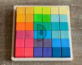 36 Pcs Mosaic Wooden Cubes| STAINED Building Blocks| Rainbow| Pastel| Montessori Toy| Waldorf Toy