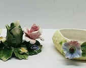 Vintage Porcelain Flower Petal Planter Candle Holder Dish Lot Nuova Capodimonte Italy