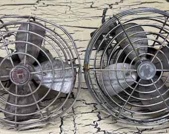 2 ventiladores de coche de metal resistentes HaDees VTG de 7" y 6" sin marca, tal cual, fabricados en EE. UU., raros.