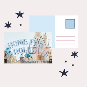 Maison pour les vacances - Carte postale Blue Castle - Carte postale magique | Cartes postales de scintillement et de bonheur
