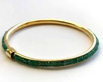 Anticlastic Stacking Bangle Bracelet, Channel Set Genuine AAA Emeralds, Solid Sterling Silver 14K Yellow Gold Micron Plated