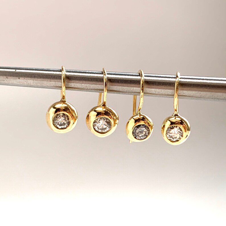 Diamond Ball Solid Gold Earwire Earrings 18K or 14K Yellow Etsy