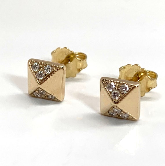 Buy Square Pyramid Cube Stud Earrings With Pave Diamonds 18K 14K Online in  India  Etsy