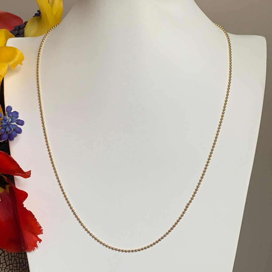 18K Solid Yellow Gold 2.0mm Bead Ball Chain Necklace Oblong Etsy UK