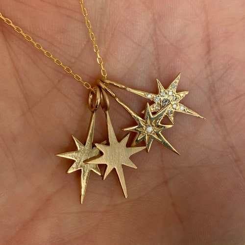 18K Solid Yellow Gold North Star Polaris Elongated Pendant - Etsy