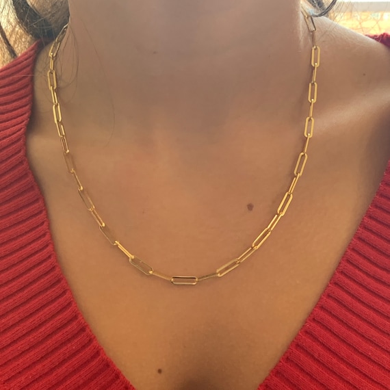 Fashion Paperclip Chain Link Necklace Sizes 16 18 20 22 24 18K Gold Plated  Gift