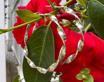 Twisted Flat Wire Ribbon Hoops, Solid Sterling Silver Hoop Earrings 0.75" 1" 1.5" 2" 2.5" 3" 3.5" 4" , Posts & Nuts