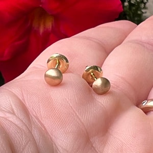 5mm Solid Gold Imperfectly Round Pebble Nugget Not Hollow Ball Earring Studs, 18K 14K Yellow or White Gold, Push or Screw Back