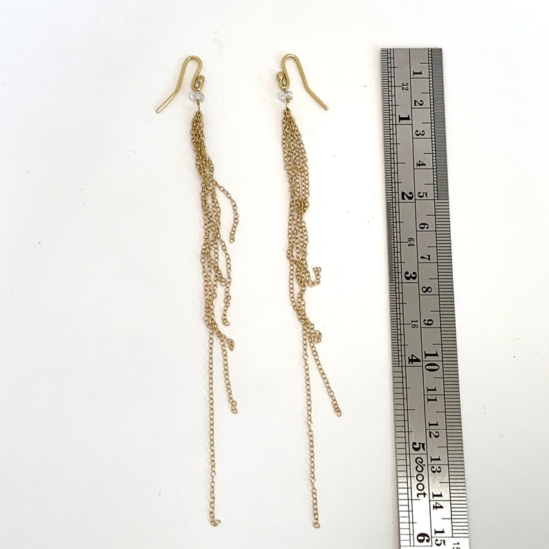 18K 14K Chain Tassel Shoulder Duster Ear Wire Earrings, Yellow or White Solid Gold image 6