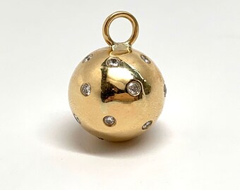 Large 14K 18K Gold Wrecking Ball Sphere Pendant Only Charm Necklace, Hopscotch Polka Dot Genuine Diamonds Kettlebell Oversized Bail