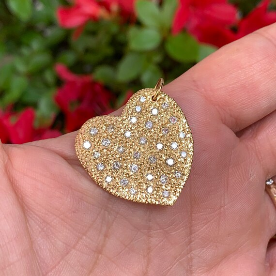 Solid 14K 18K Gold Big Flat Heart Pendant Only Charm Necklace - Etsy