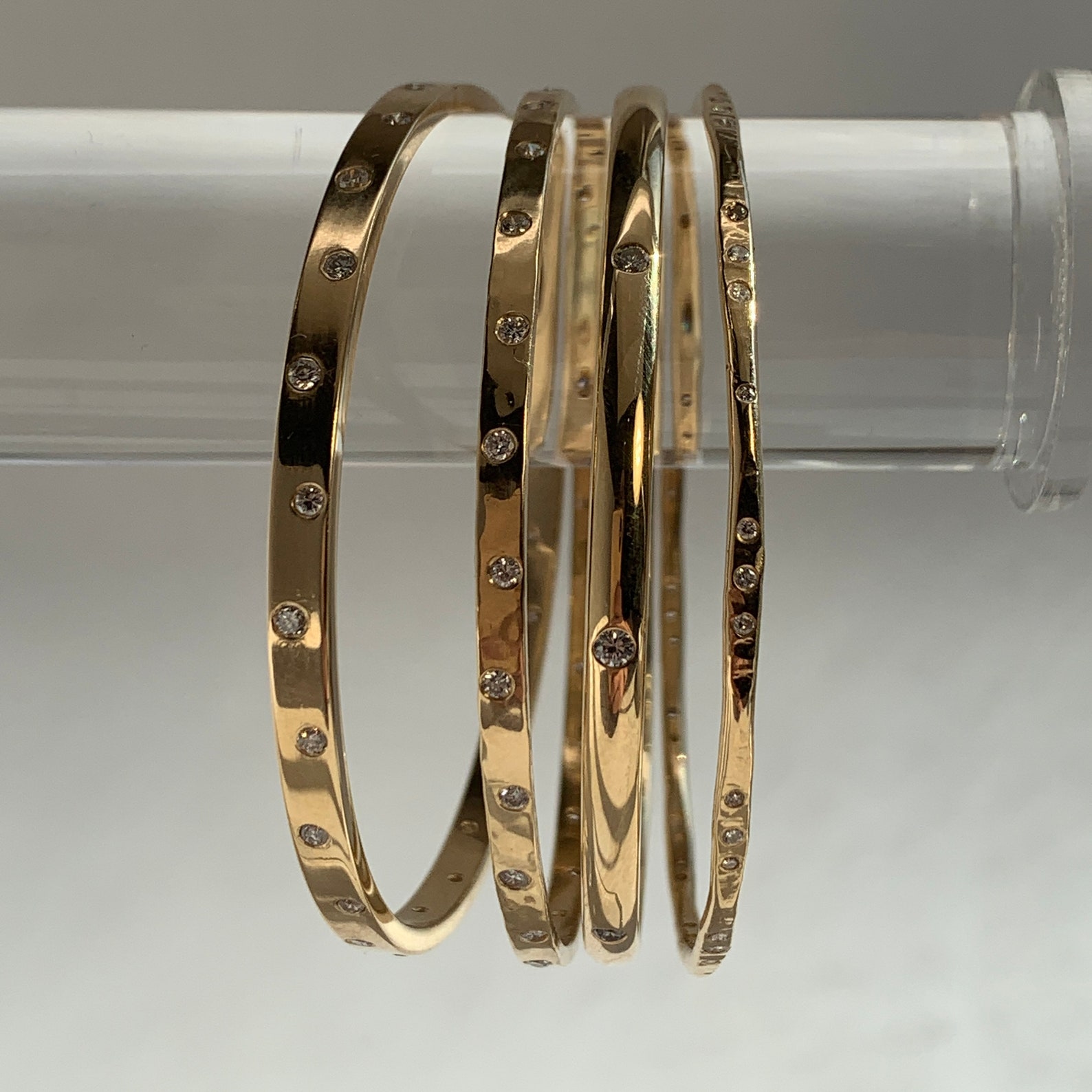 Genuine Diamond Solid Gold Slip On Stacking Bangle Bracelet | Etsy