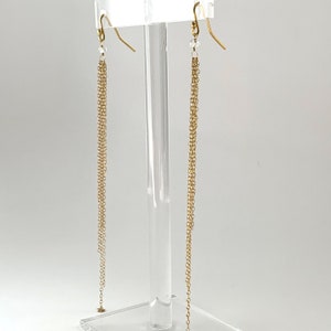 18K 14K Chain Tassel Shoulder Duster Ear Wire Earrings, Yellow or White Solid Gold image 3