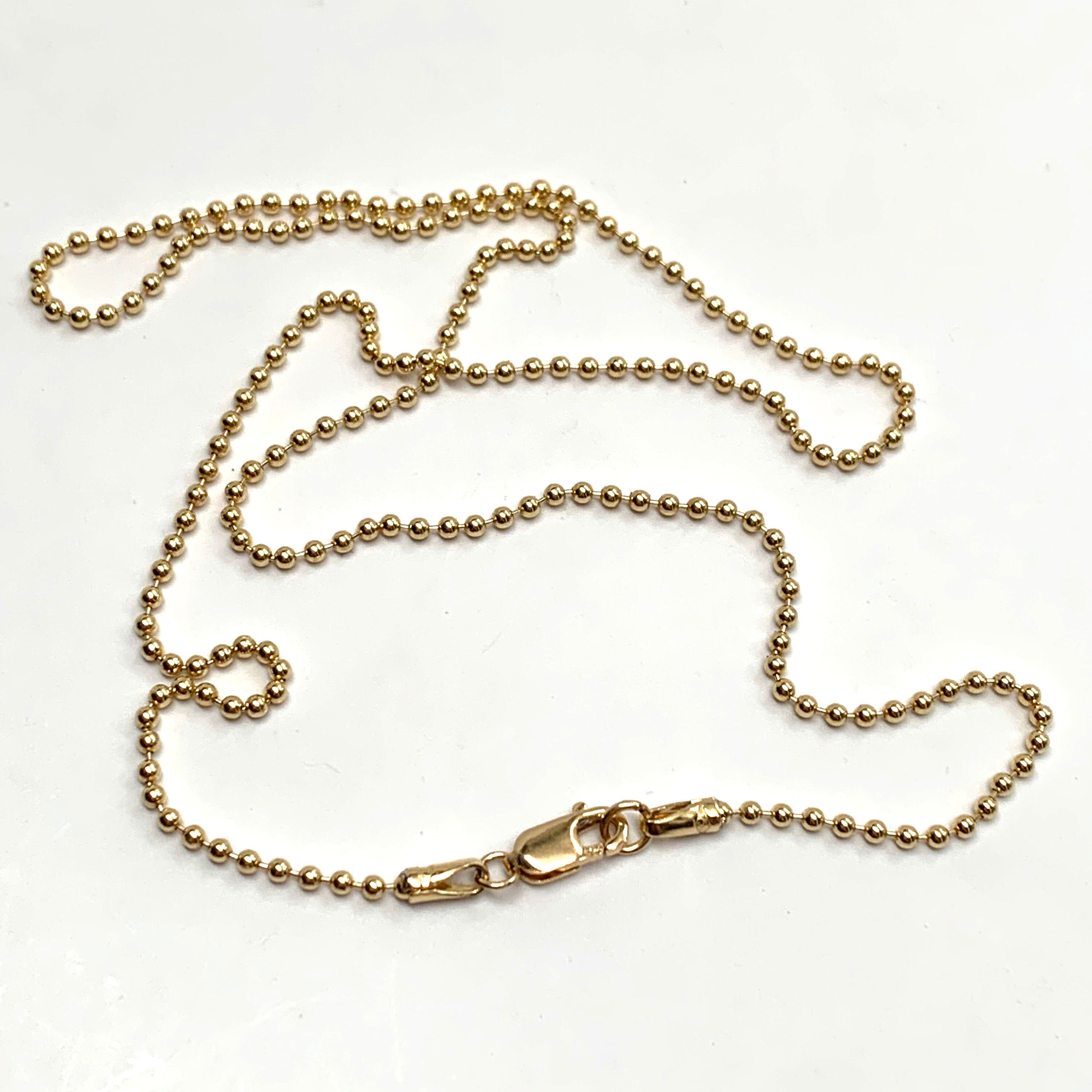 1.5mm 14K Solid Gold Bead Ball Chain Necklace Oblong Lobster Etsy UK