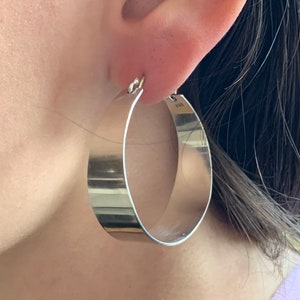 Modern Geometric Tapered Light Weight Really Big Wide Hoop Earrings, Hand Forged Solid Sterling, 1" 1.5" 2" 2.5" 3" 3.5" 4"