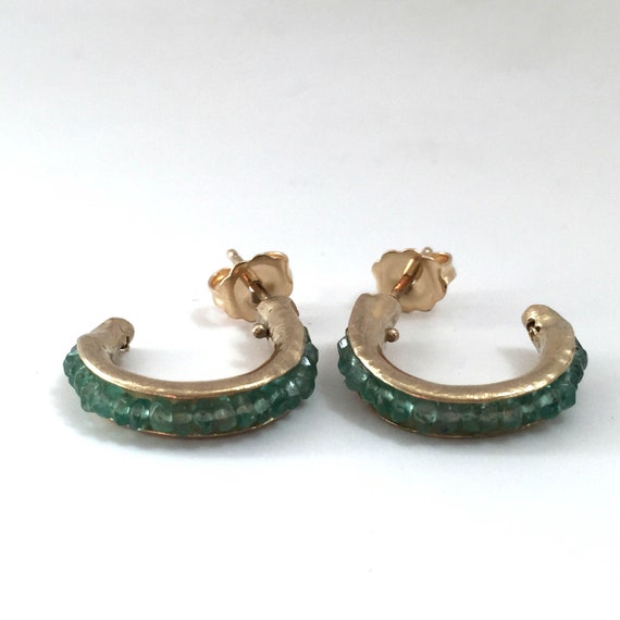 18K 14K AAA Emerald Hoops Earrings Anticlastic Solid Yellow - Etsy
