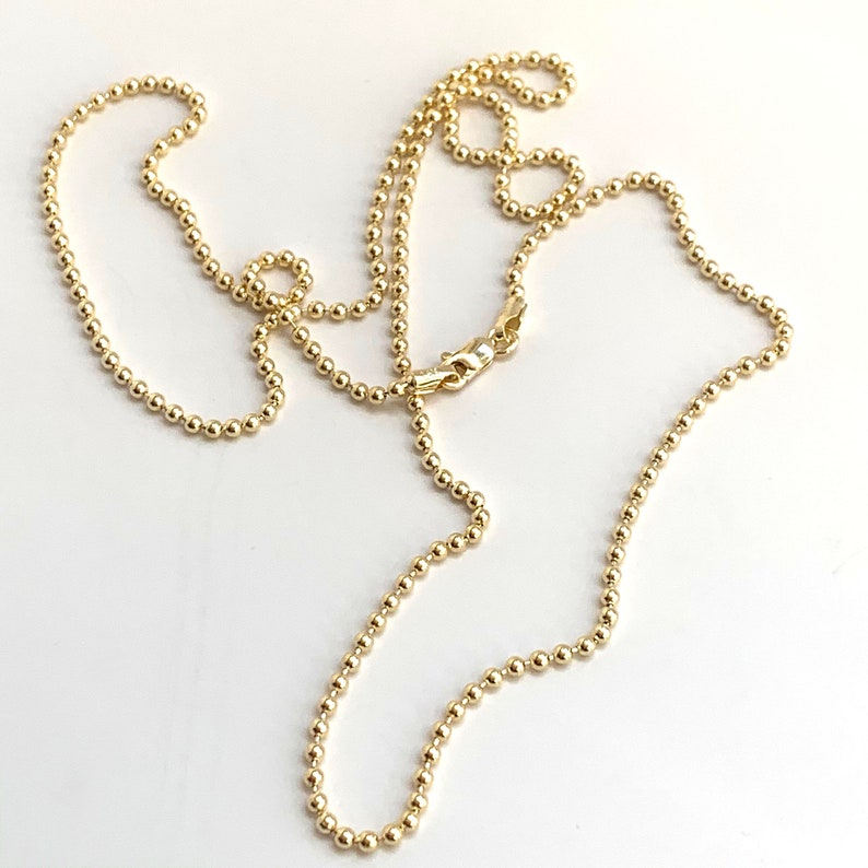 14k Solid Gold Bead Ball Chain 2 0mm Balls Necklace Oblong Etsy