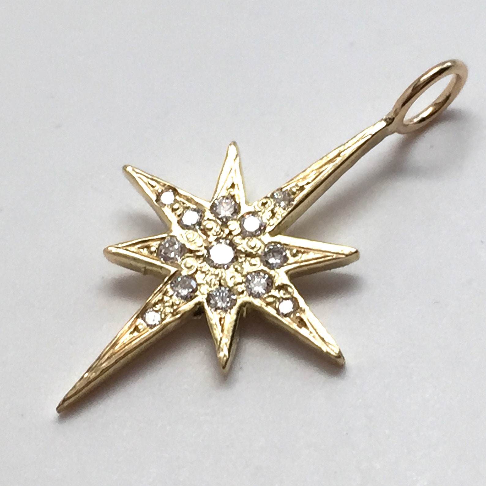 Solid Gold Genuine Pave Diamond Elongated North Star Pendant | Etsy