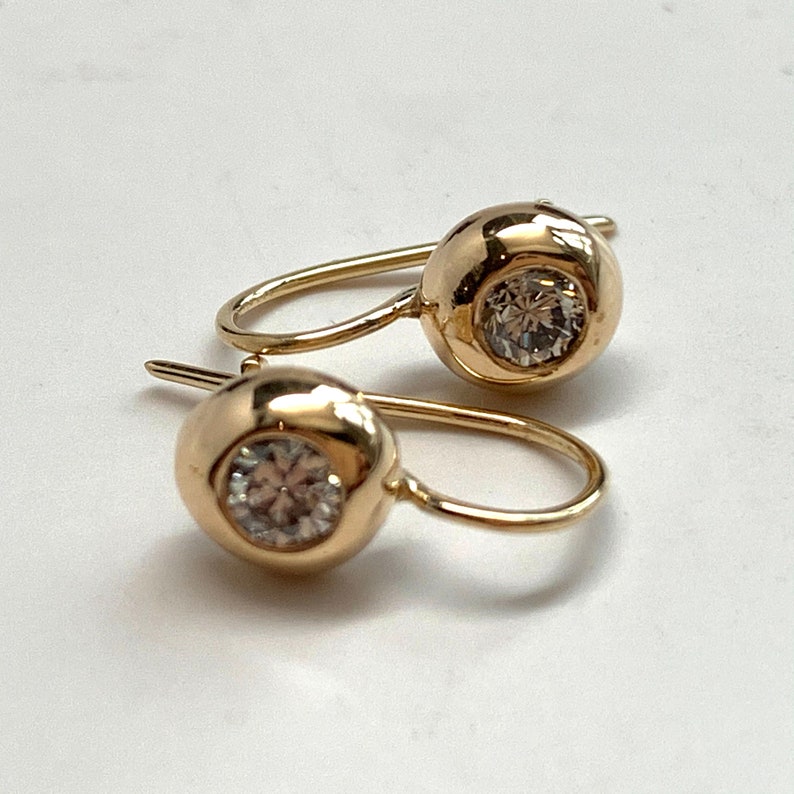 Diamond Ball Solid Gold Earwire Earrings 18K or 14K Yellow Etsy