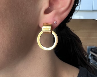 Door Knocker Post Hoop Earrings, 14K Micron Gold Plated Sterling Silver