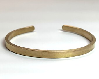 14K Solid Yellow Gold Chunky Hand Forged Stacking Open C Cuff Bracelet, 4mm X 2mm Flat Wire, Women's Men's Unisex