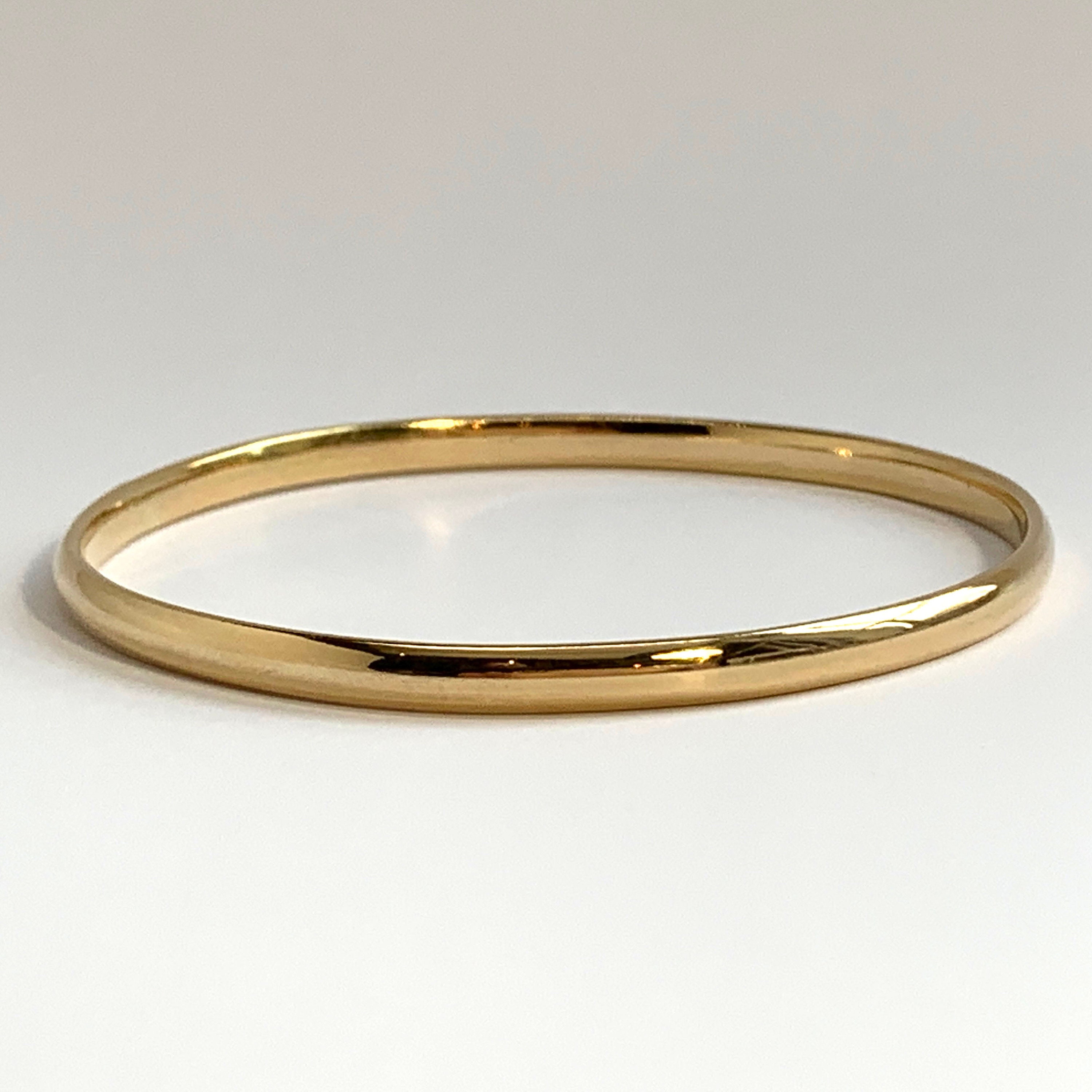  Solid 14k Yellow Gold Wide Oval Bangle Bracelet for Women -  Flat Plain Gold 6 mm Heavy Bangle - Length 6 to 8 Inches available -  Handmade in USA : Handmade Products