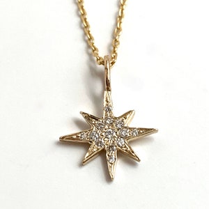 Solid Gold Pave Genuine Diamond Symmetrical Polaris North Star Pendant ...