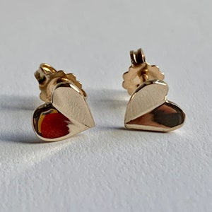 Solid Gold Folded Heart Stud Earrings, 14K 18K Yellow or White 8mm