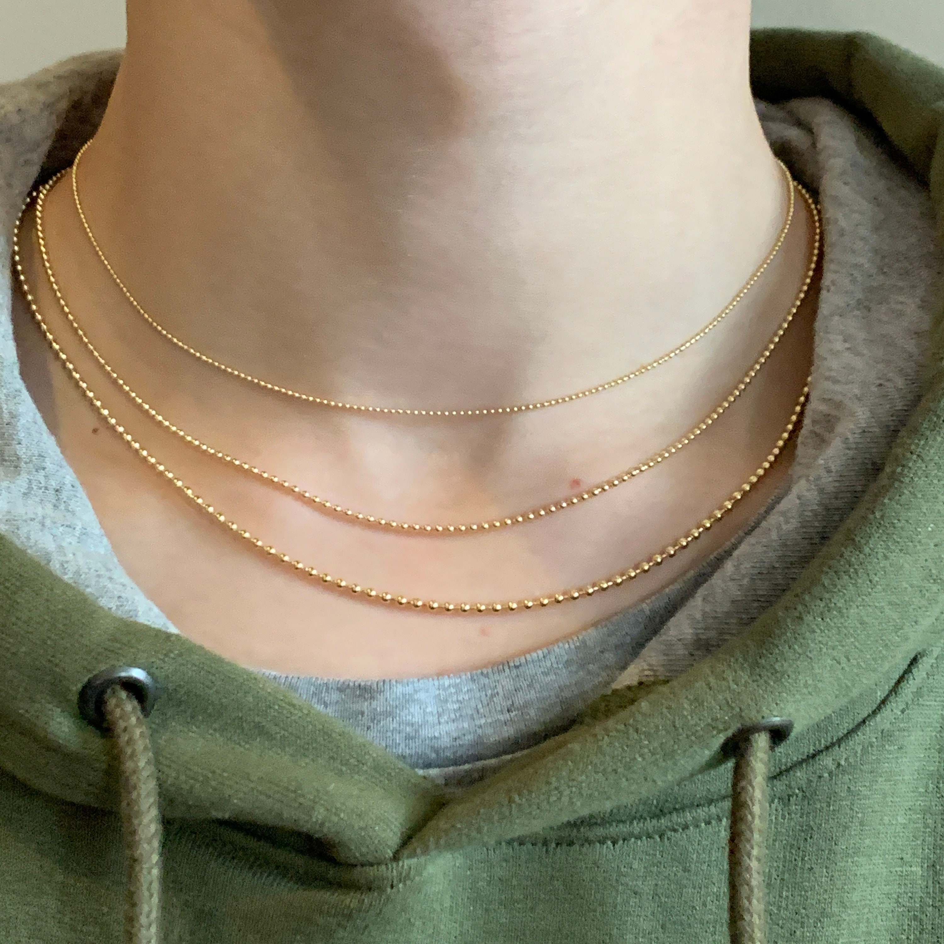 1.5mm 14K Solid Gold Bead Ball Chain Necklace Oblong Lobster Etsy UK