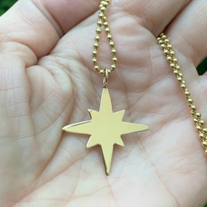 North Star Polaris Pendant Only Necklace, 14K 18K Solid Yellow Gold, Hand Sawed 1" Symmetrical